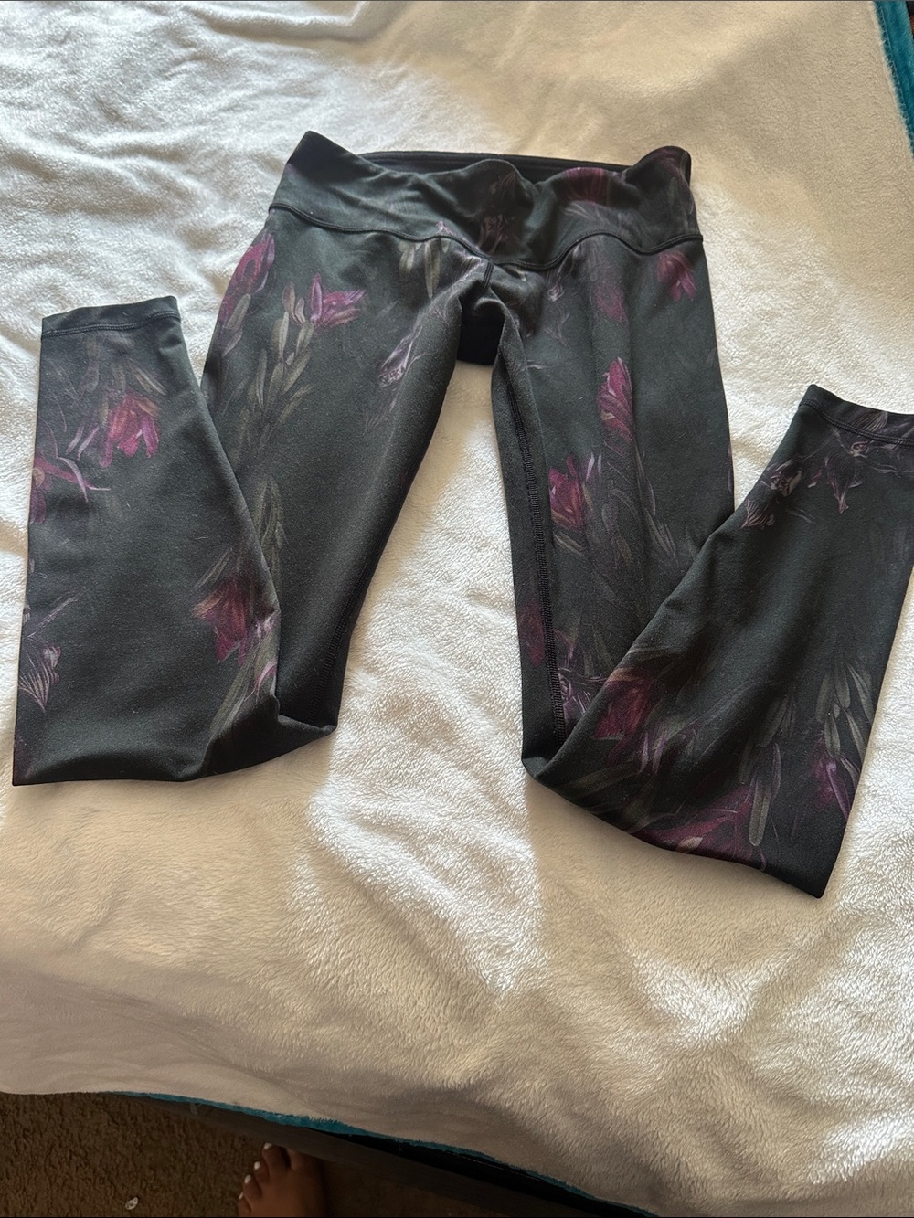 lululemon athletica Black Leggings with Purple Floral Print